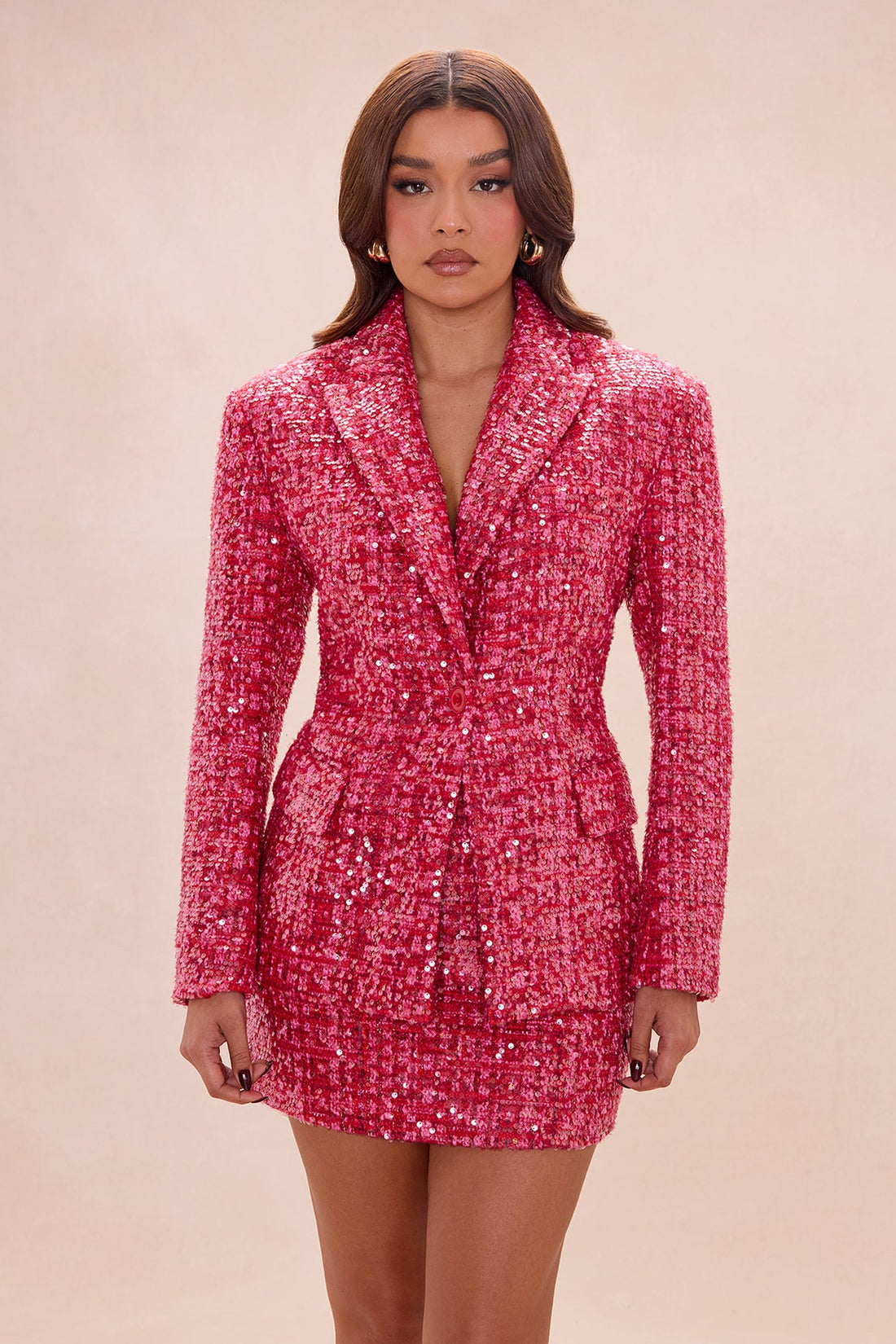 Margot Embellished Tweed Blazer - Hot Pink