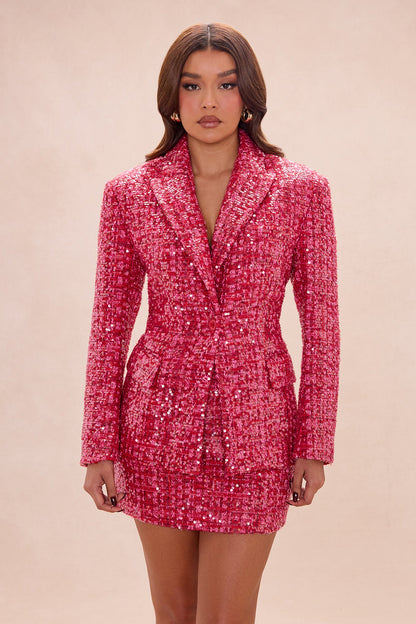 Margot Embellished Tweed Blazer - Hot Pink