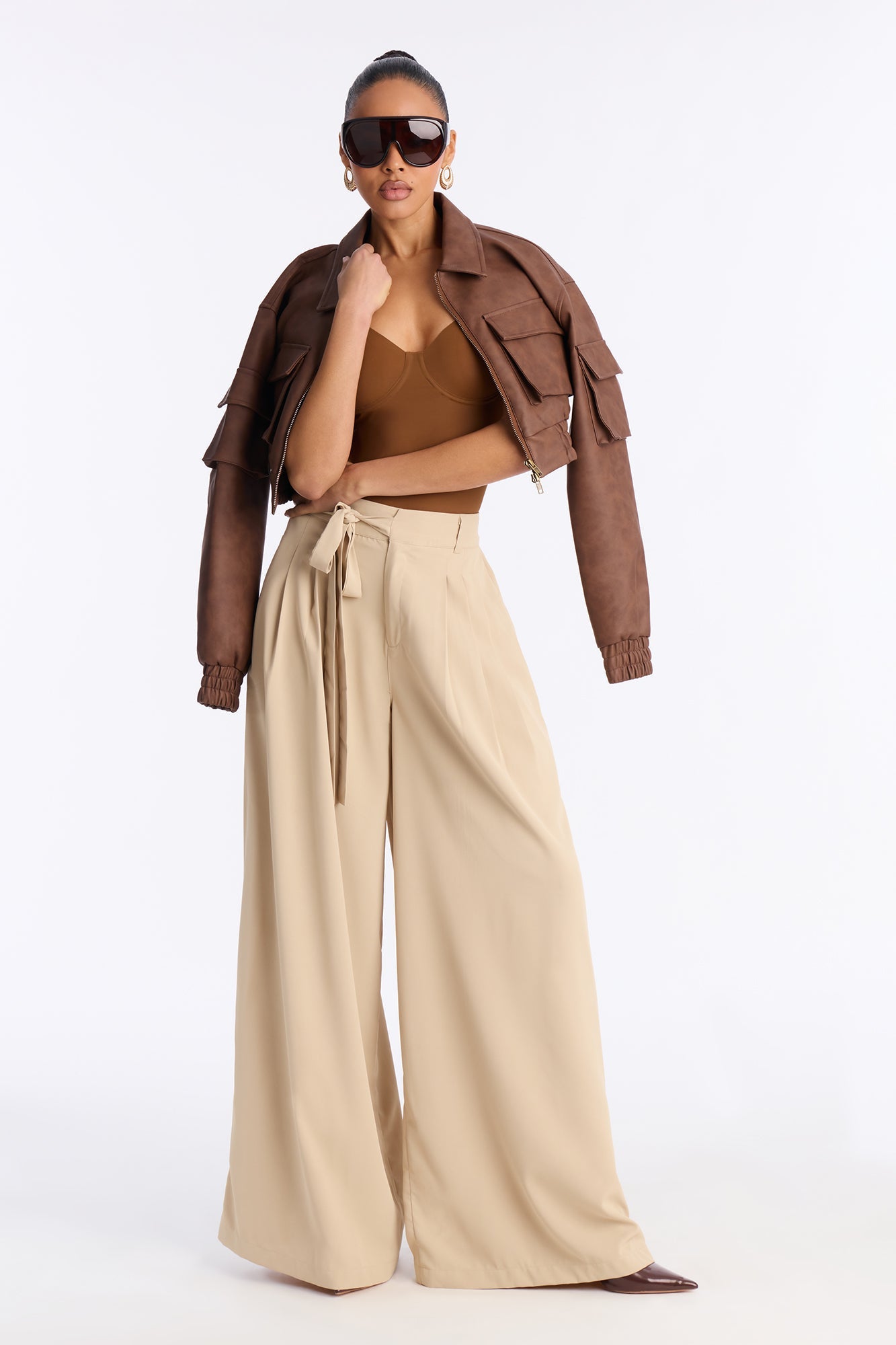 Quiet Luxury Tie Waist Crepe Trouser 33″ - Khaki