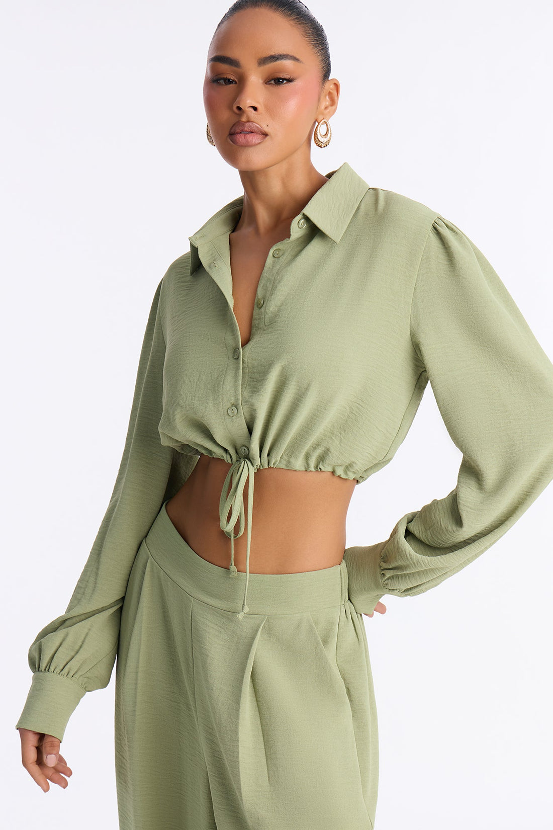 Katya Collar Pant Set - Sage
