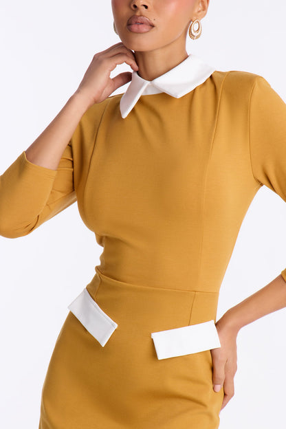 All Business 3/4 Sleeve Ponte Midi Dress - Mustard