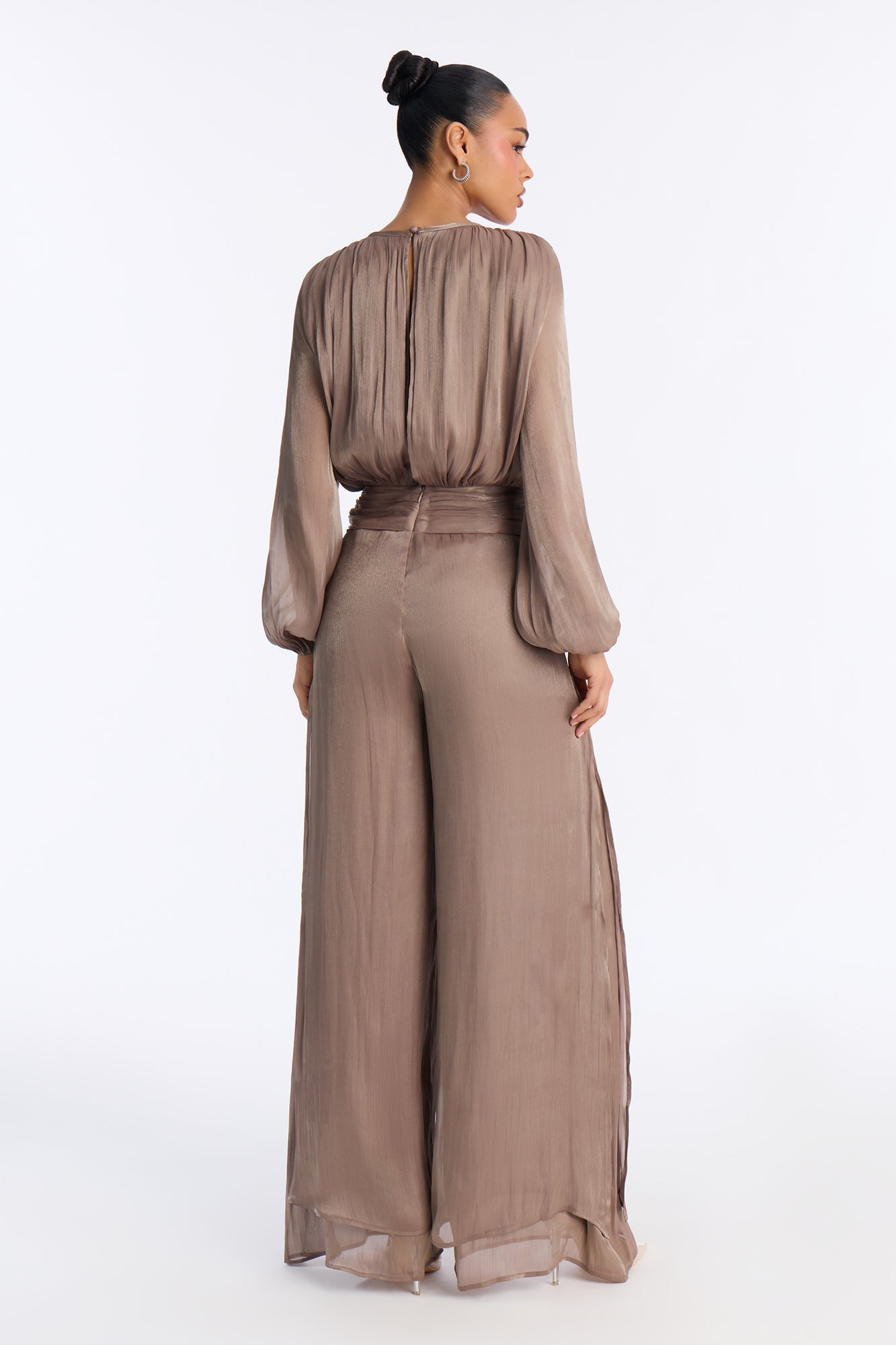 Anna Cinched Waist Draped Wide Leg Jumpsuit - Taupe