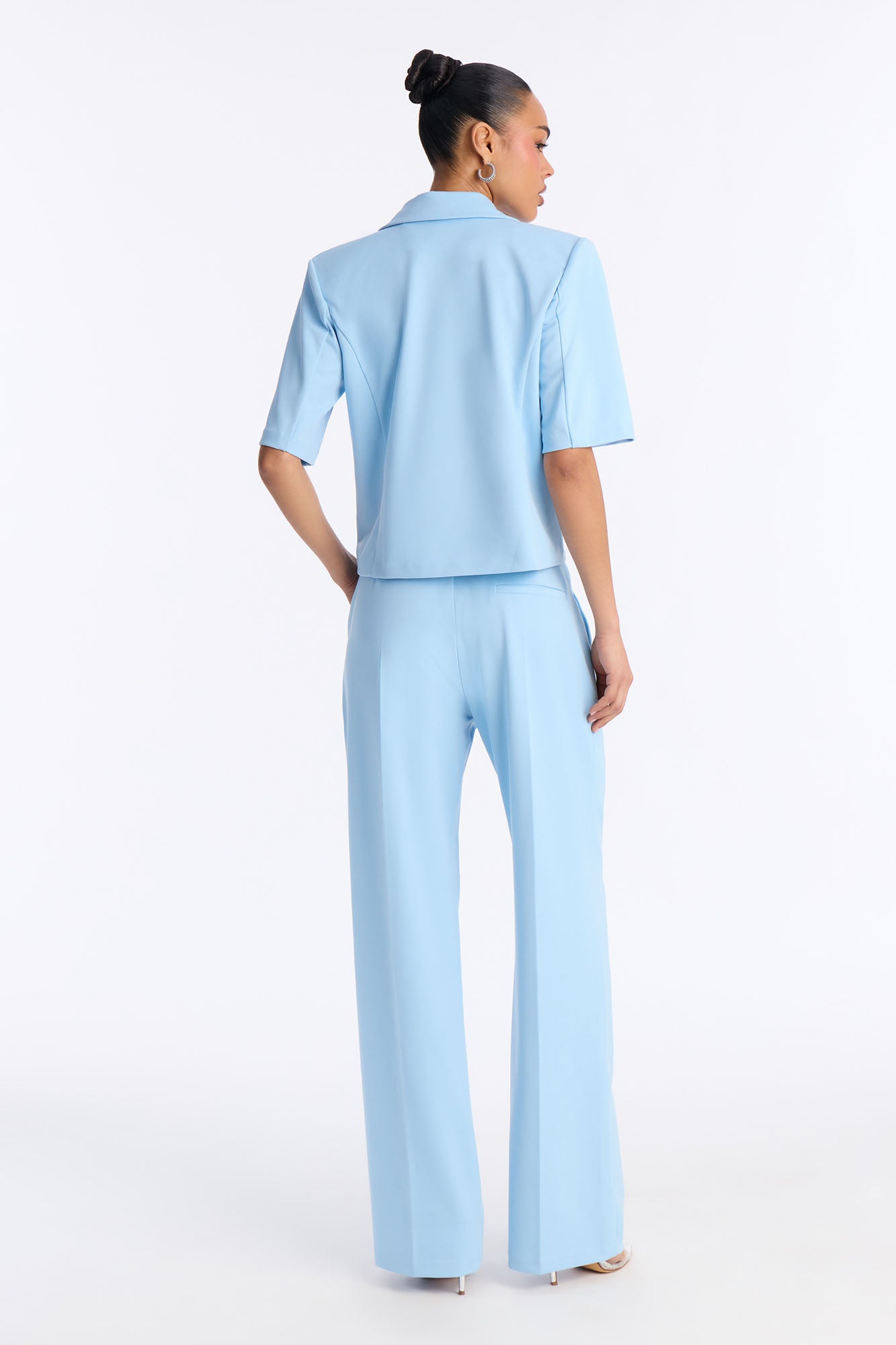 Kate Short Sleeve Blazer Pant Set - Light Blue
