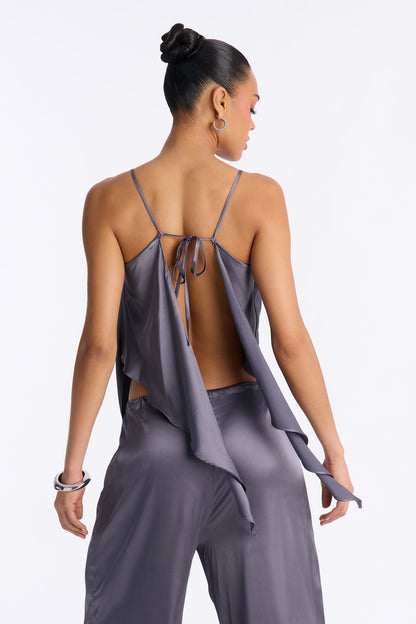 Seraphina Backless Satin Pant Set - Grey