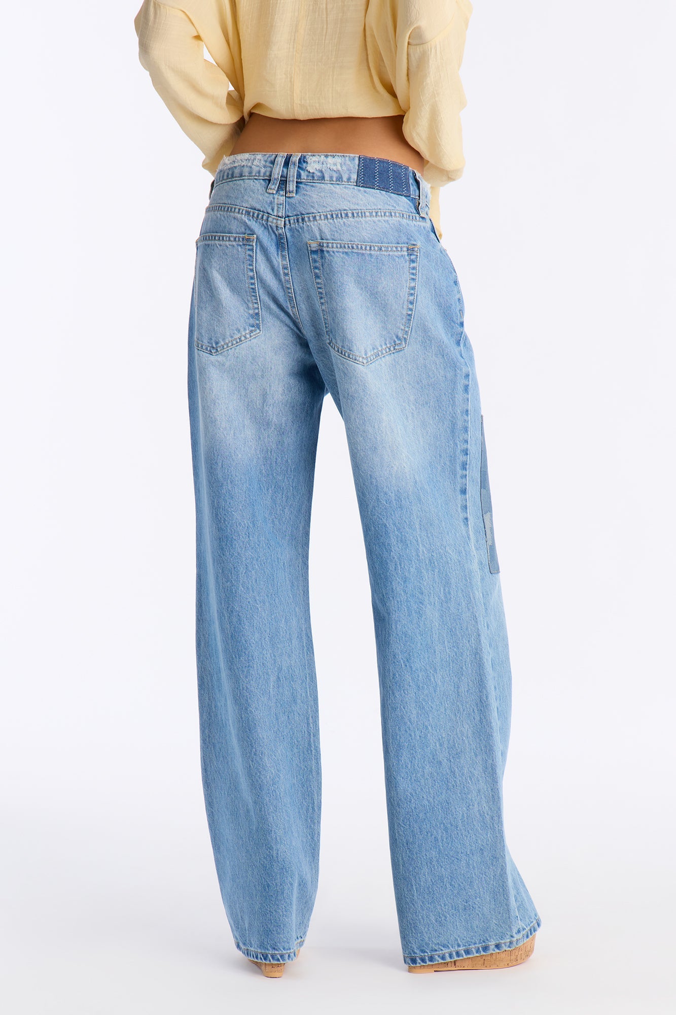 Thread Lightly Patchwork Wide Leg Jeans - Medium Wash