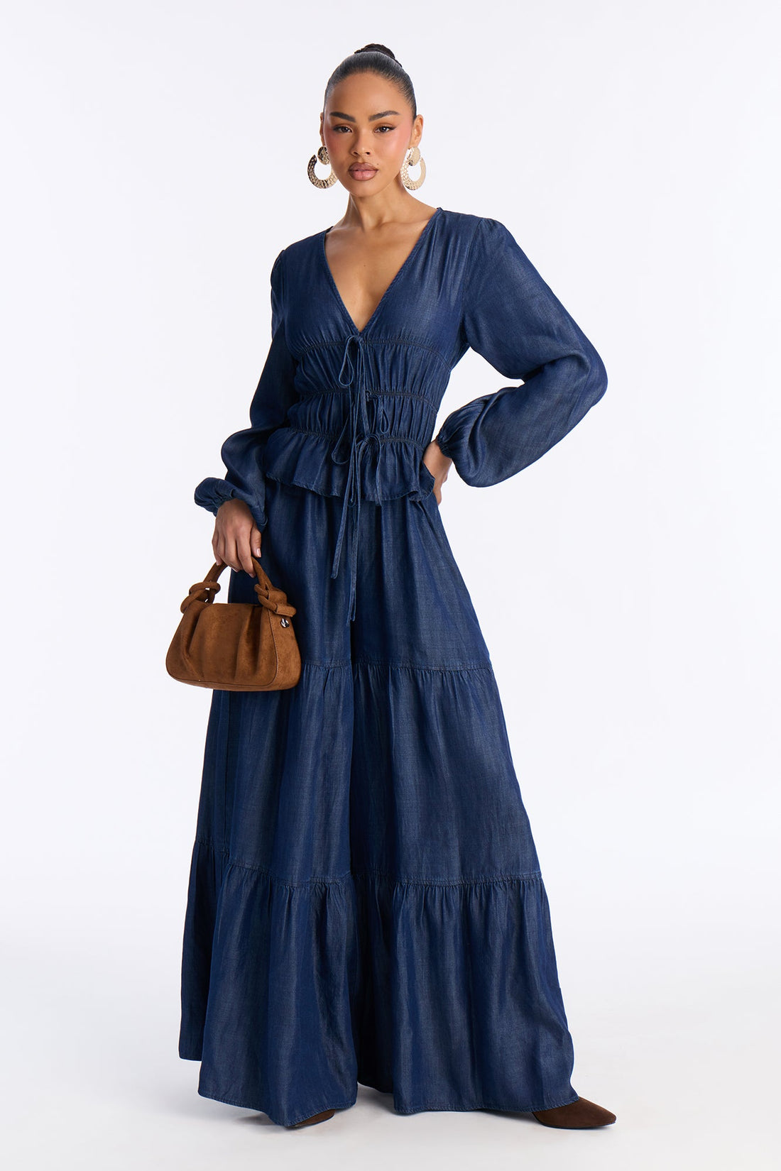 Meg Denim Peplum Jumpsuit - Dark Denim