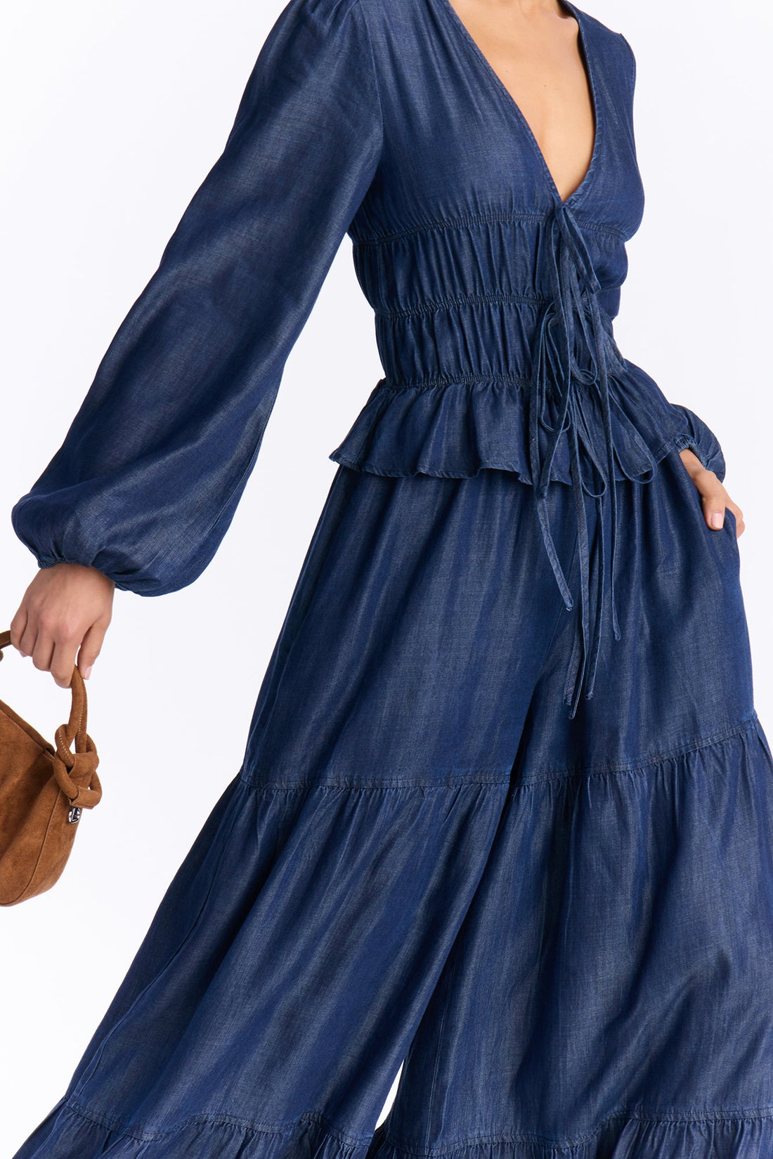 Meg Denim Peplum Jumpsuit - Dark Denim