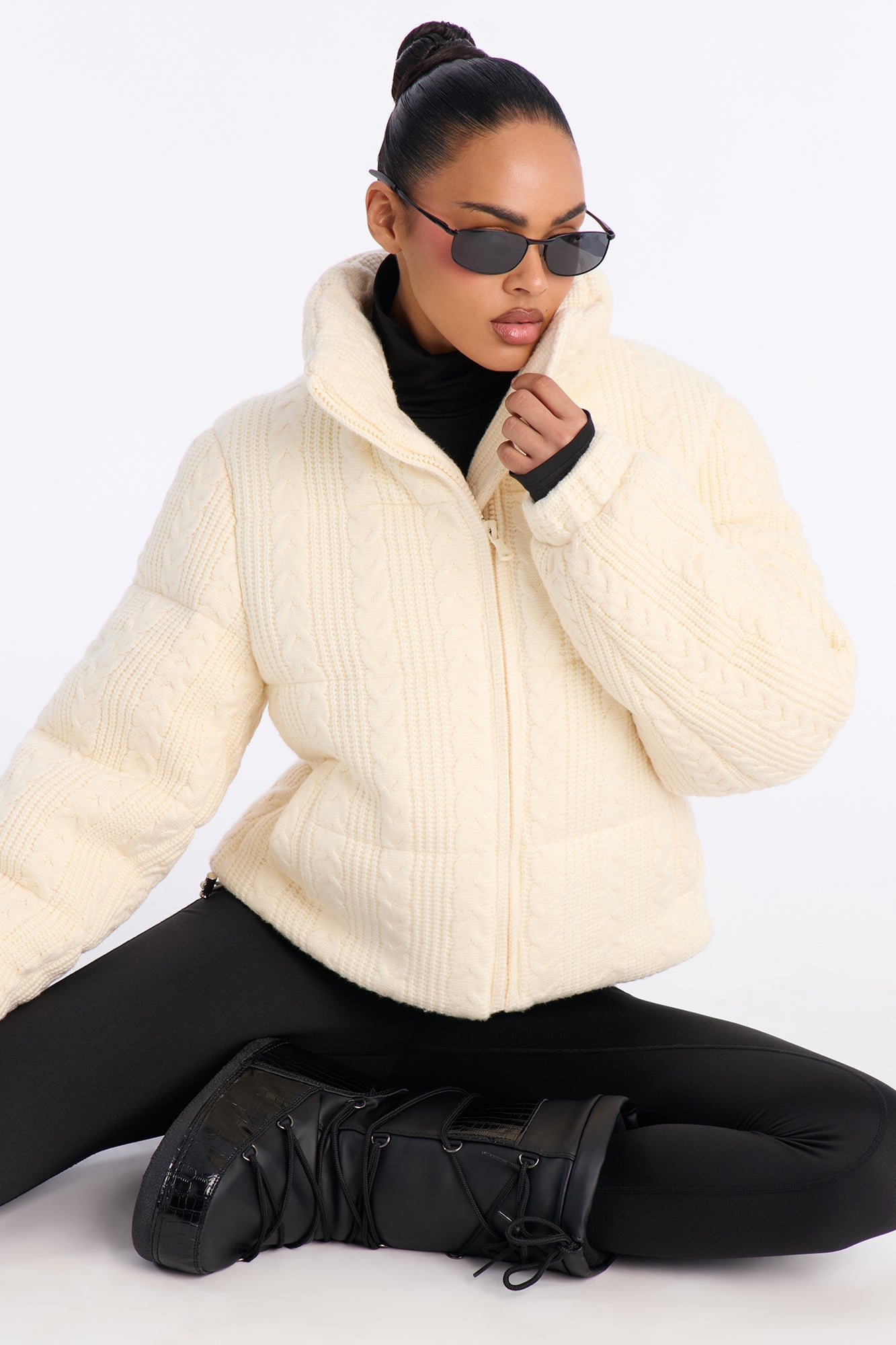 Aspen Vibes Cable Knit Puffer - Taupe