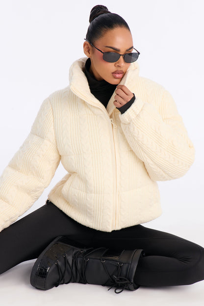 Aspen Vibes Cable Knit Puffer - Taupe