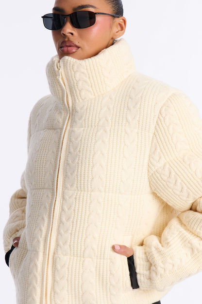 Aspen Vibes Cable Knit Puffer - Taupe