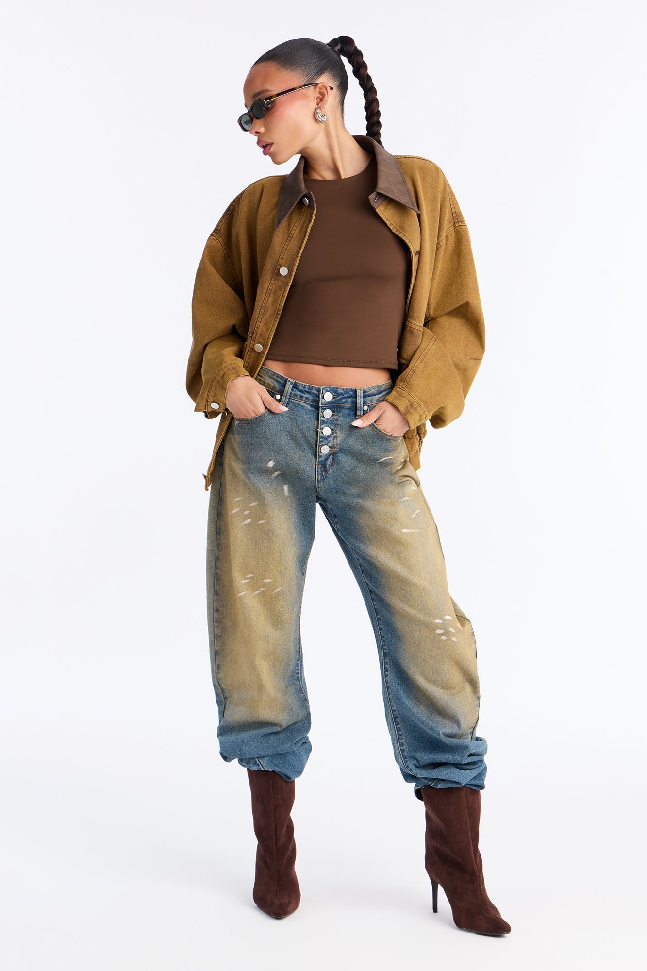 Day Trip Oversized Washed Barn Trucker Jacket - Khaki