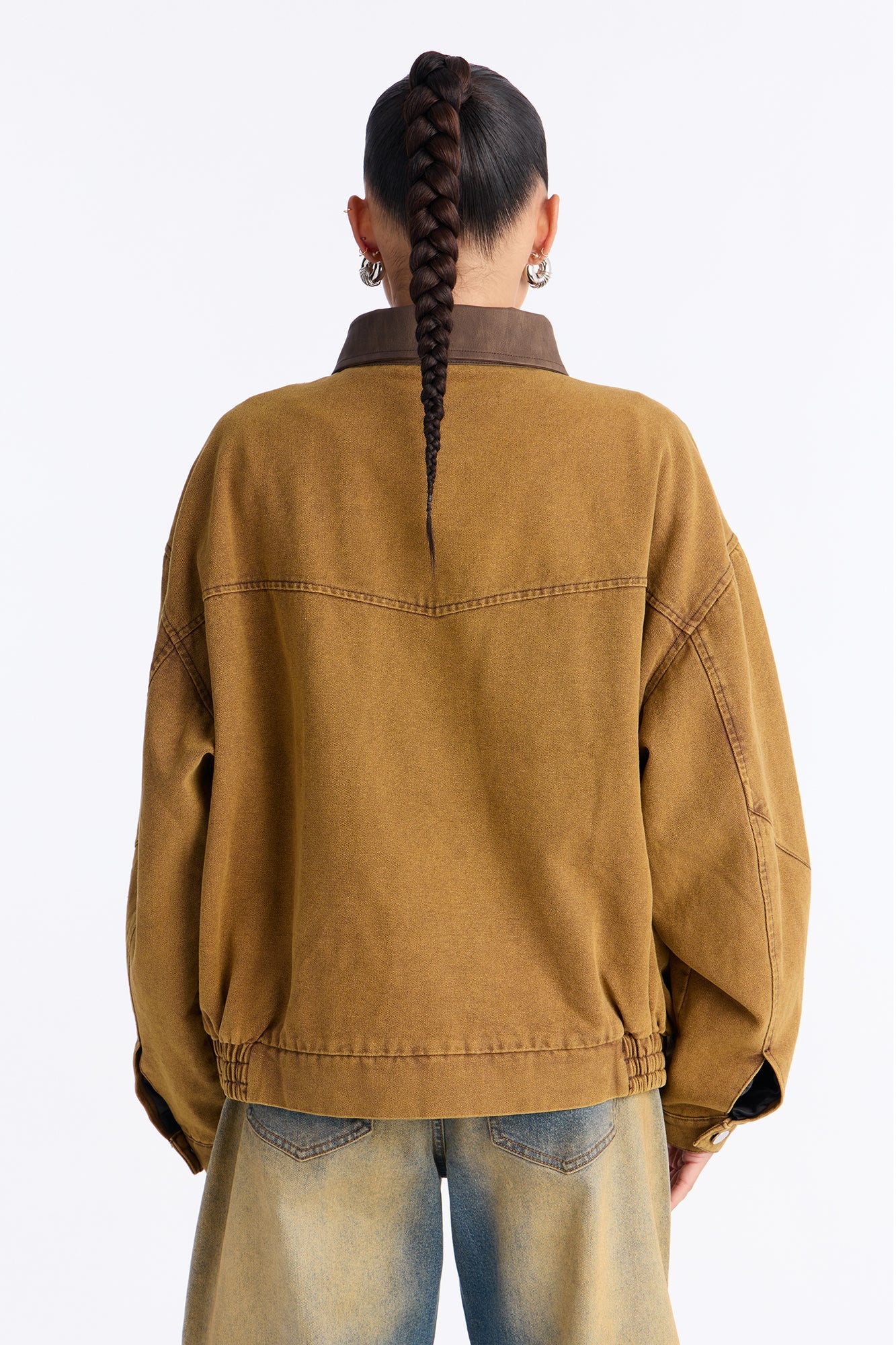 Day Trip Oversized Washed Barn Trucker Jacket - Khaki
