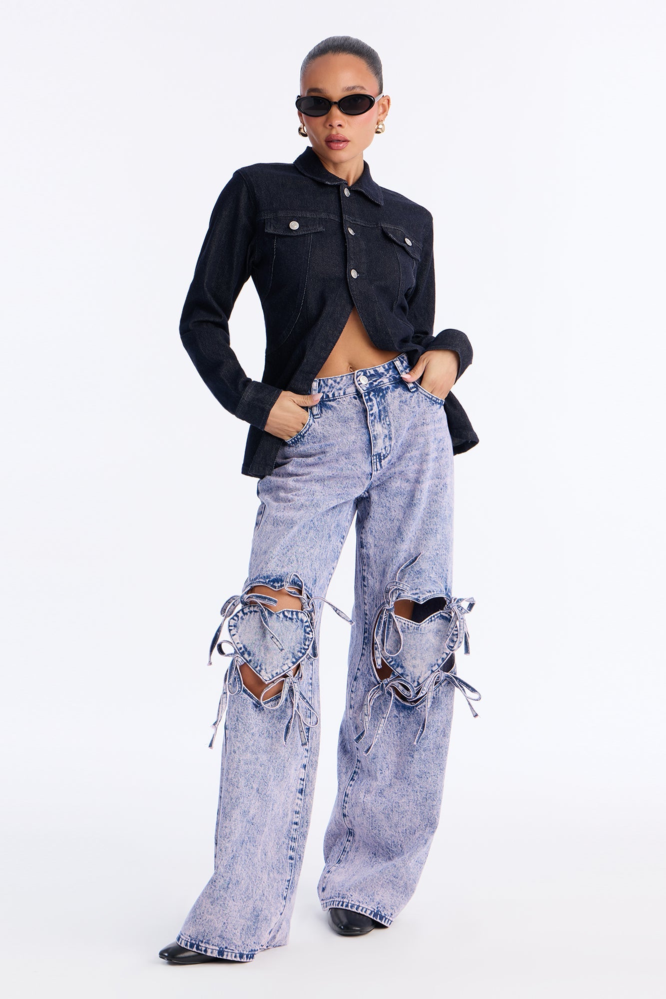 Tug On Heartstrings Non-Stretch Wide Leg Jeans - Pink