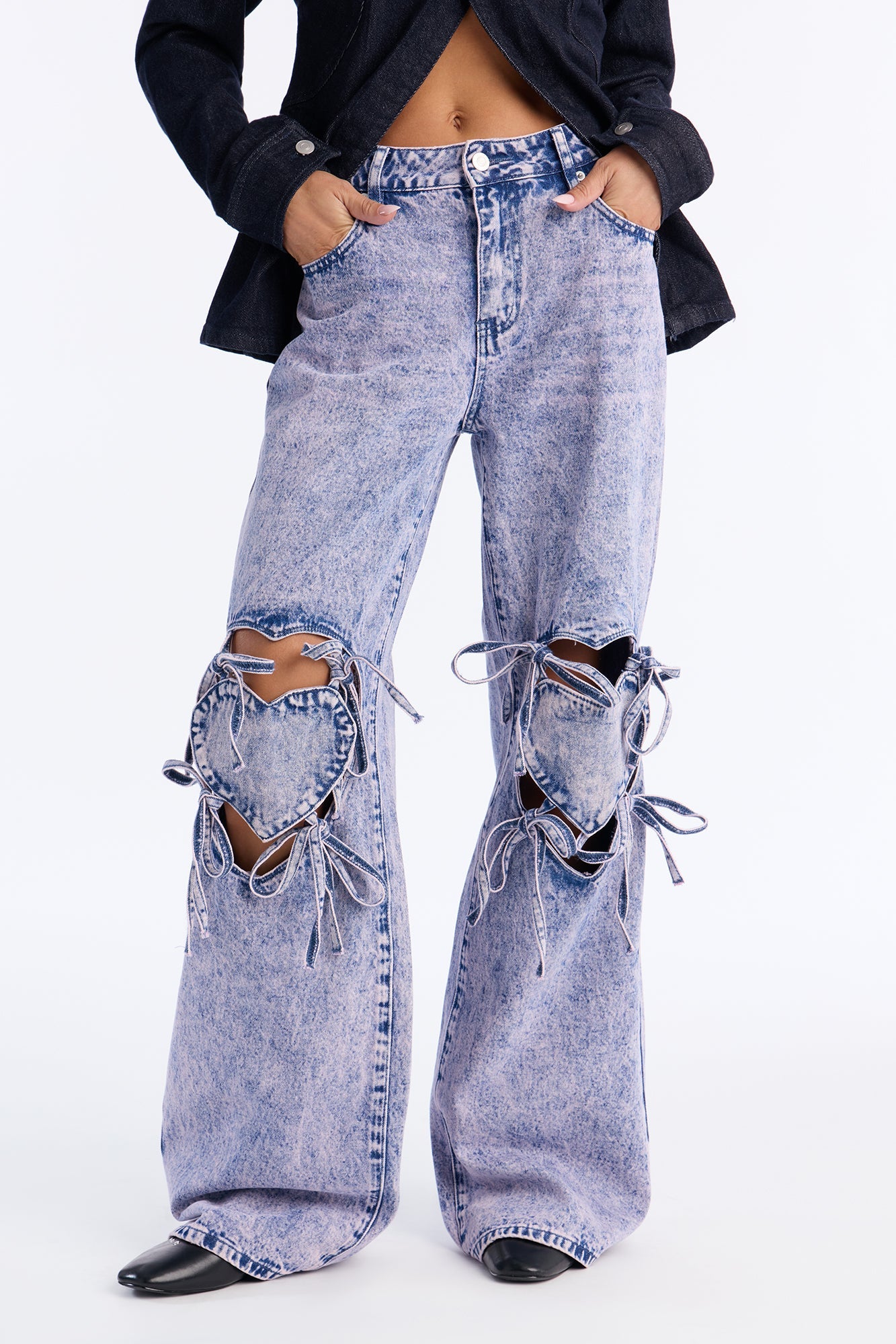 Tug On Heartstrings Non-Stretch Wide Leg Jeans - Pink