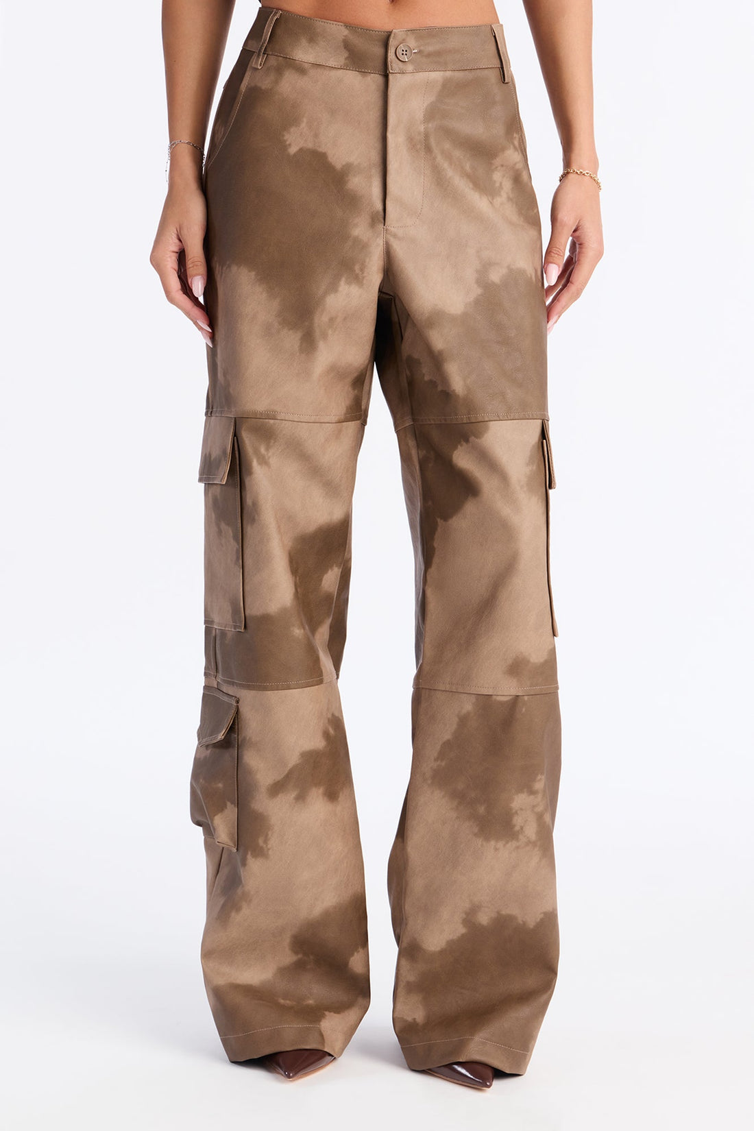 Alexa Washed Faux Leather Cargo Pant - Chocolate