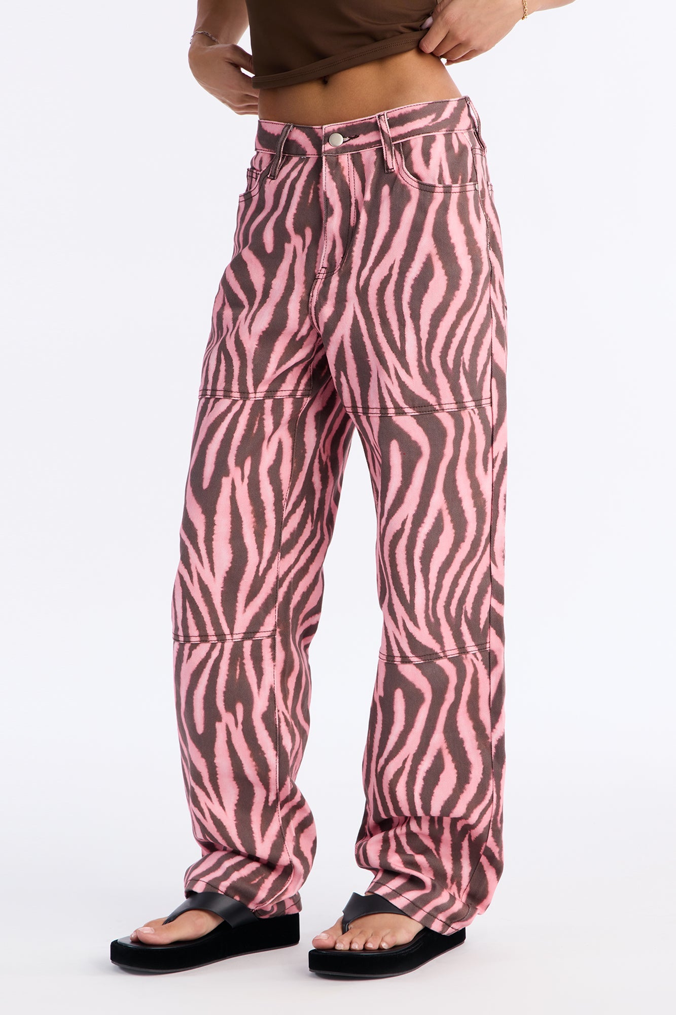 Wild Side Printed Straight Leg Jeans - Salmon/Combo