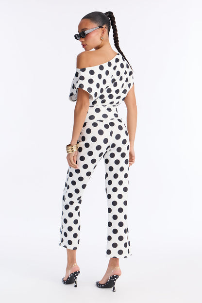 Lily Polka Dot Off Shoulder Pant Set - White/Black