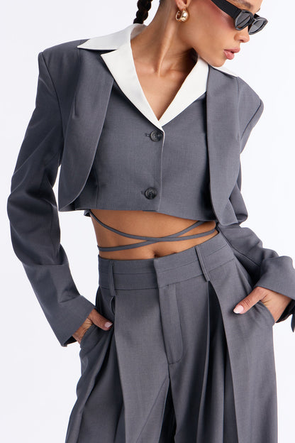 Take Notes Blazer Pant Set - Charcoal