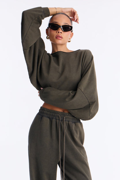 Everyday Vibe Washed Pant Set - Dark Olive