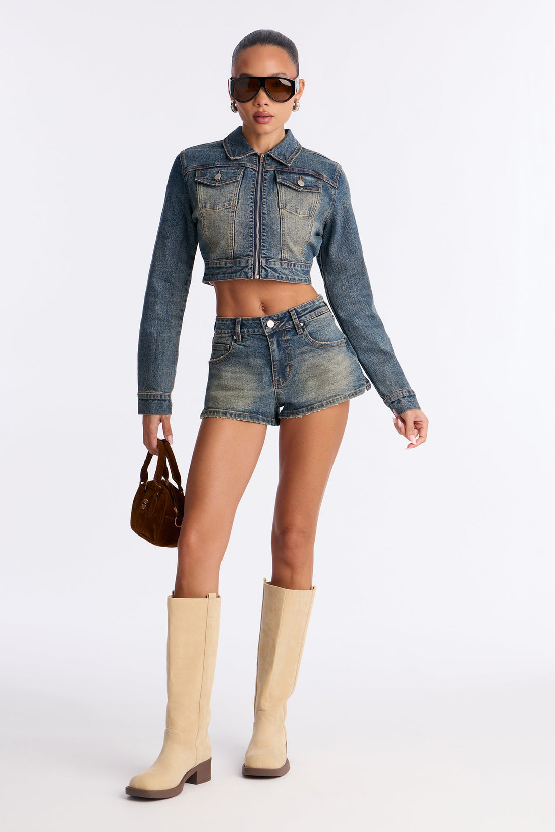 Short Fuse Stretch Denim Shorts - Vintage Wash