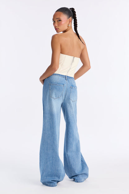 Magnolia Drawstring Wide Leg Jeans - Light Wash
