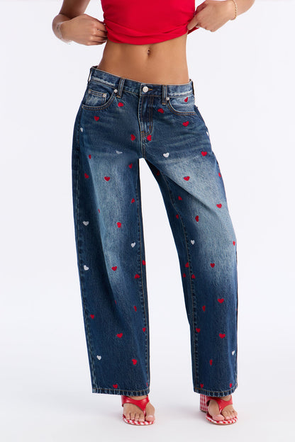 Lucky In Love Embroidered Jeans - Dark Wash