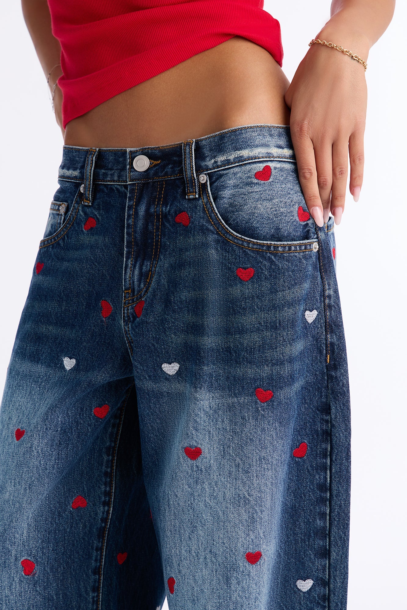Lucky In Love Embroidered Jeans - Dark Wash