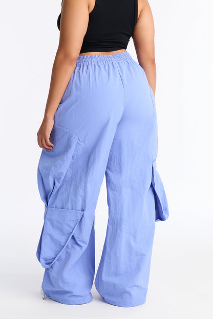 Mind Your Own Business Parachute Jogger - Periwinkle