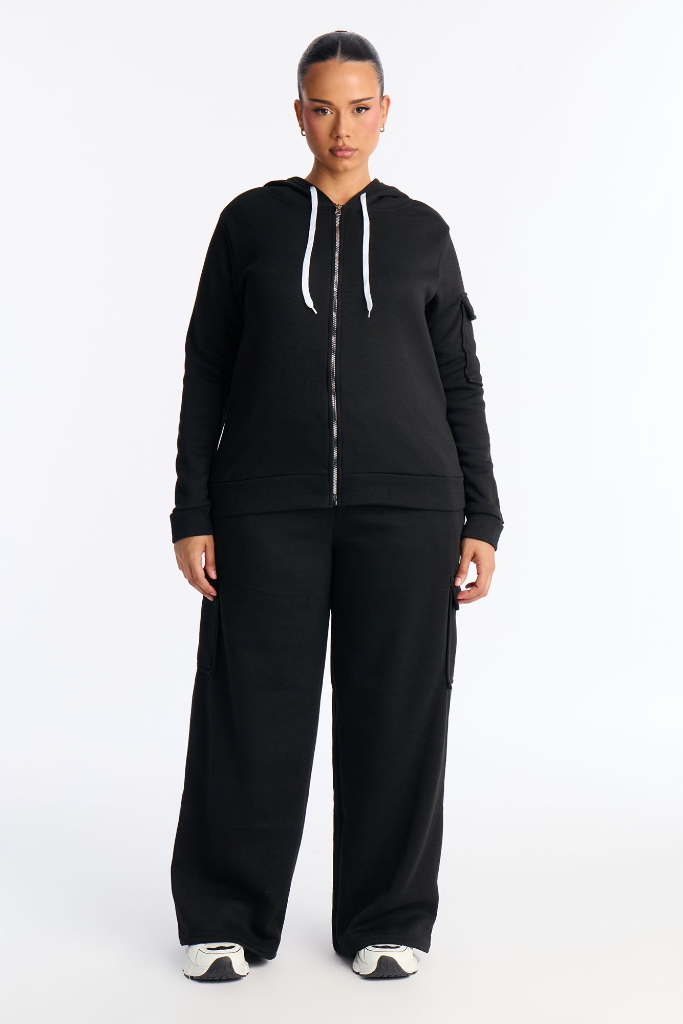 On The Run Cargo Fleece Pant Set - Black