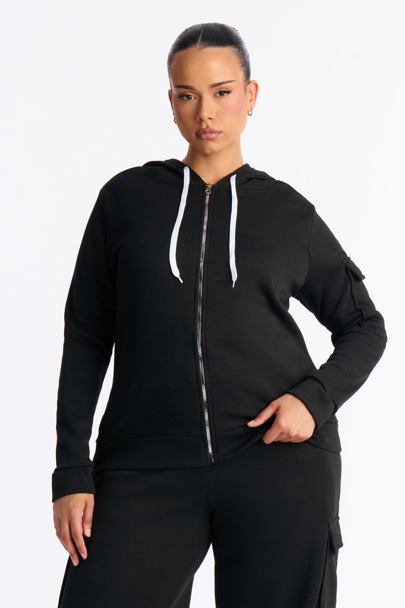 On The Run Cargo Fleece Pant Set - Black