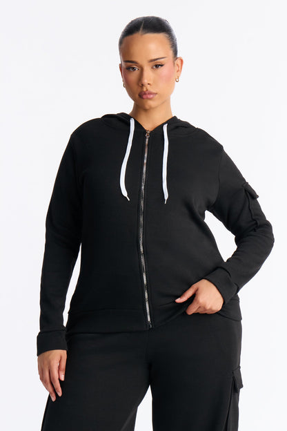 On The Run Cargo Fleece Pant Set - Black