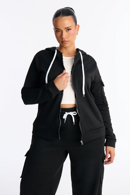 On The Run Cargo Fleece Pant Set - Black