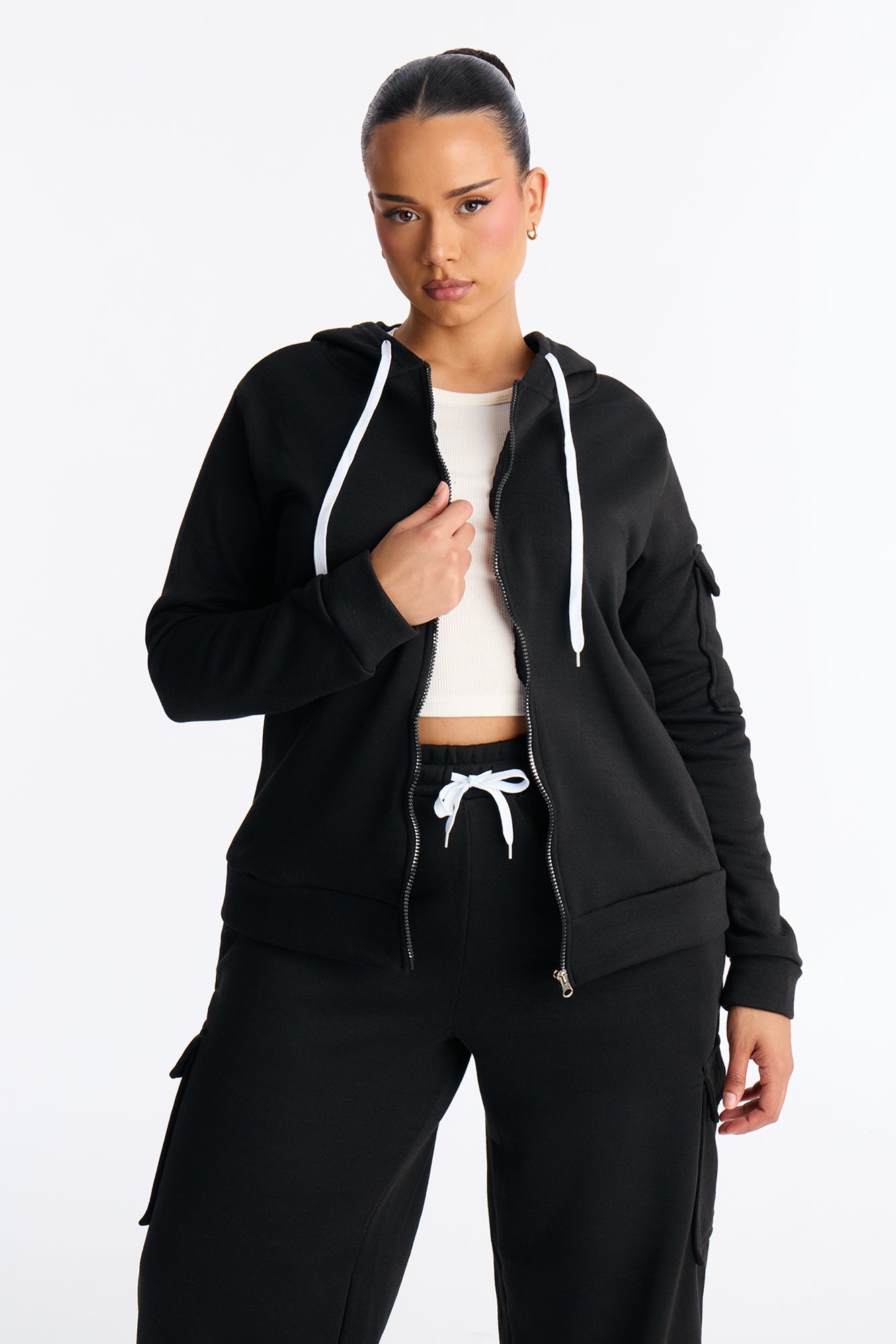 On The Run Cargo Fleece Pant Set - Black