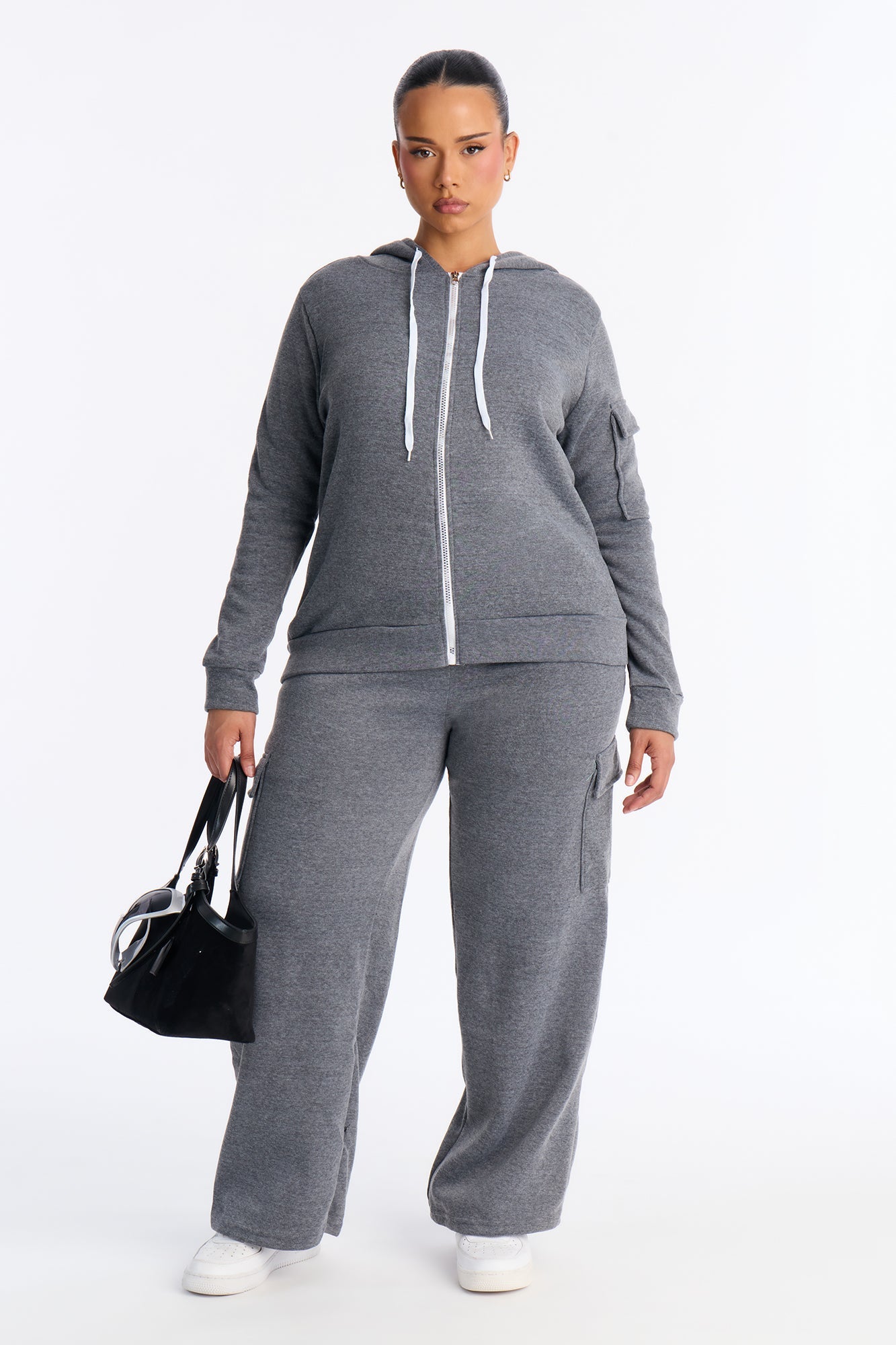 On the Run Cargo Fleece Pant Set - Grey