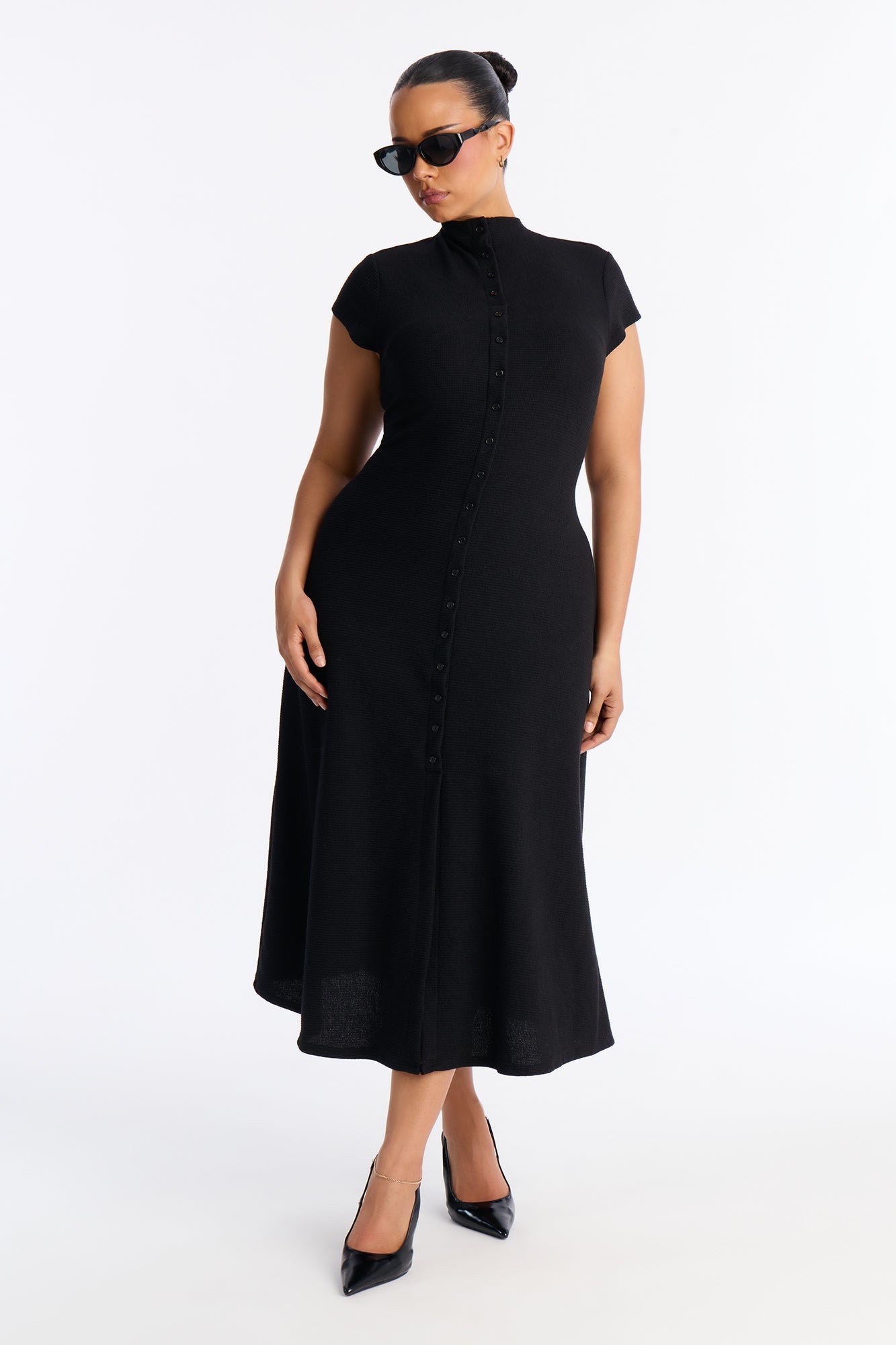 Dara Textured Midi Dress - Black
