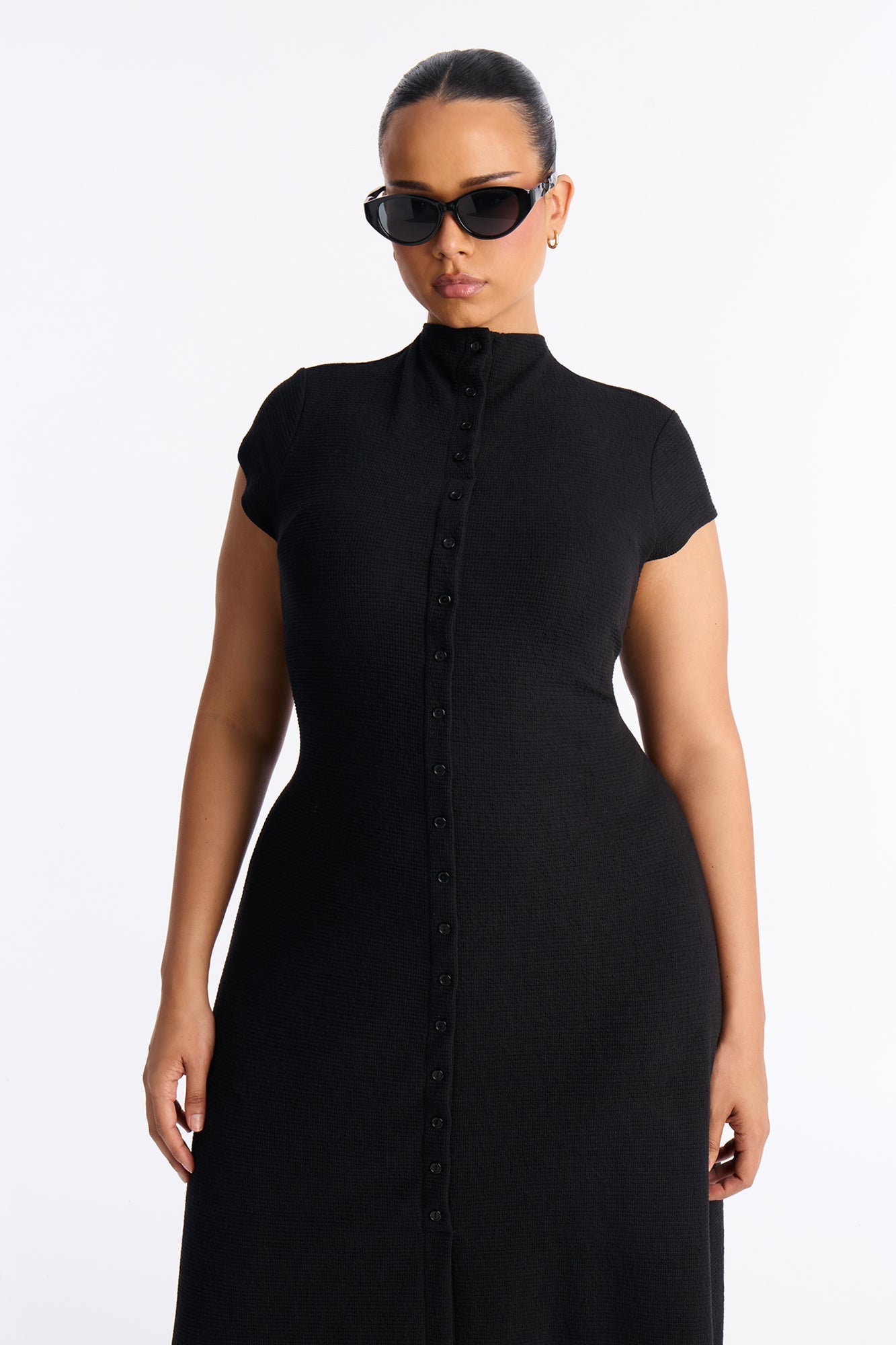 Dara Textured Midi Dress - Black