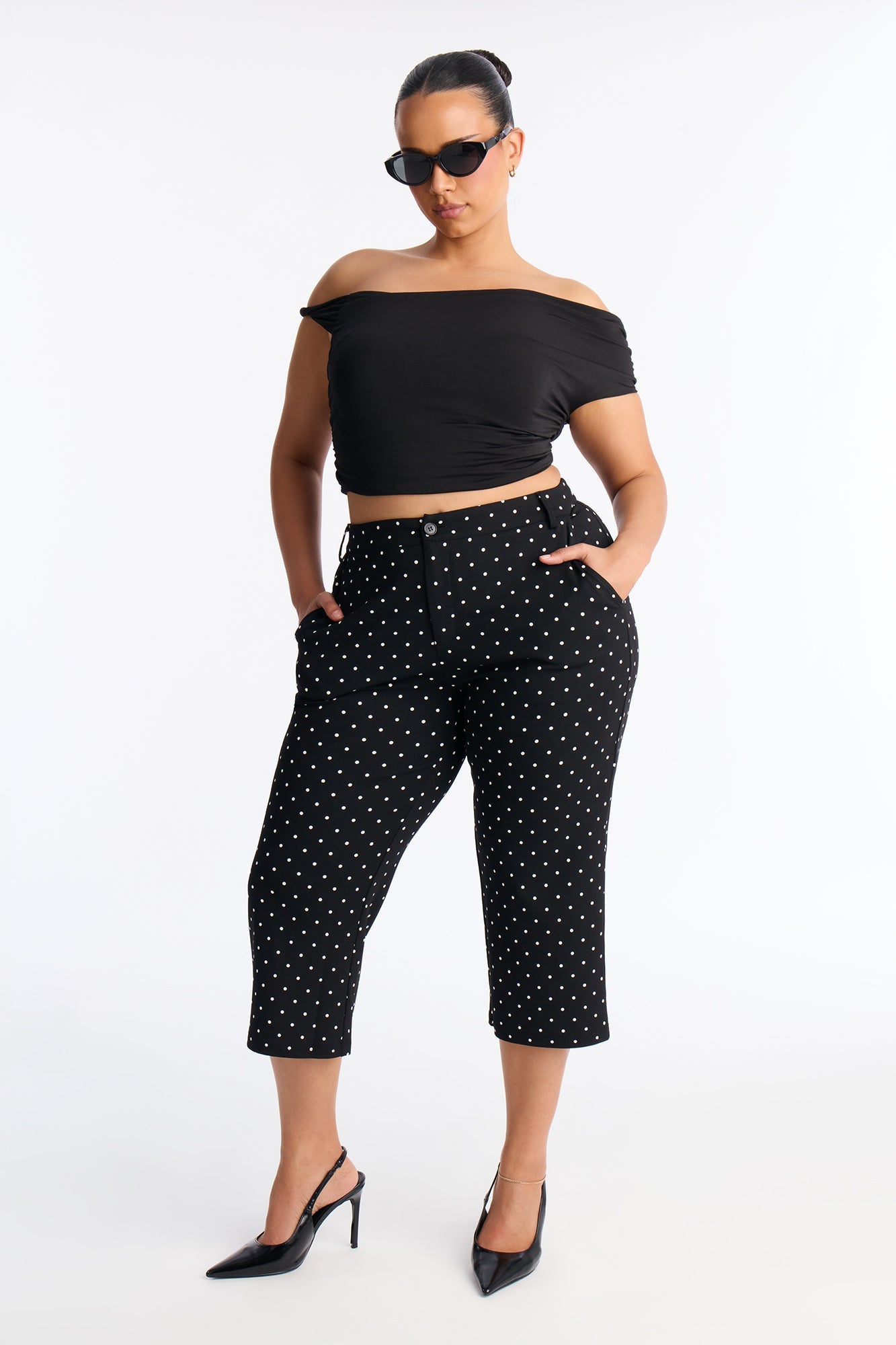 Ramona Polka Dot Capri Pant 21″ - Black