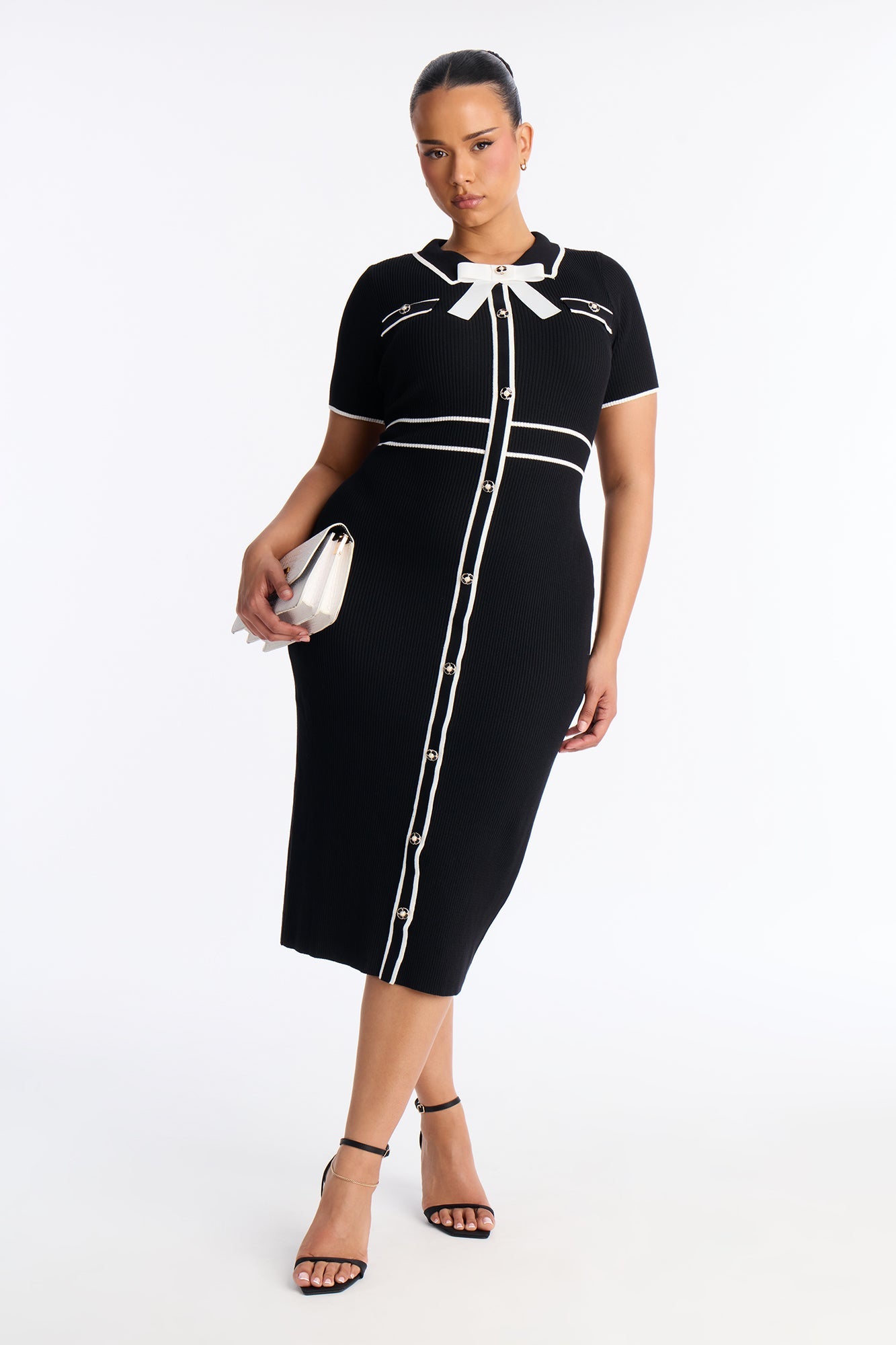 Zhadie Sweater Midi Dress - Black/White