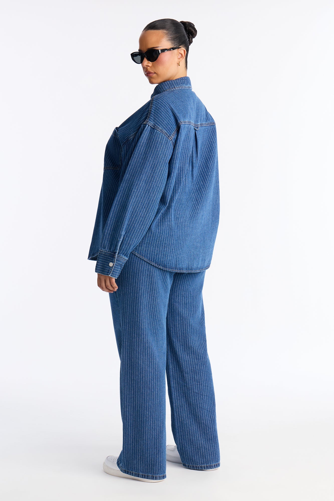 Makayla Pinstripe Denim Straight Leg Pant Set - Denim