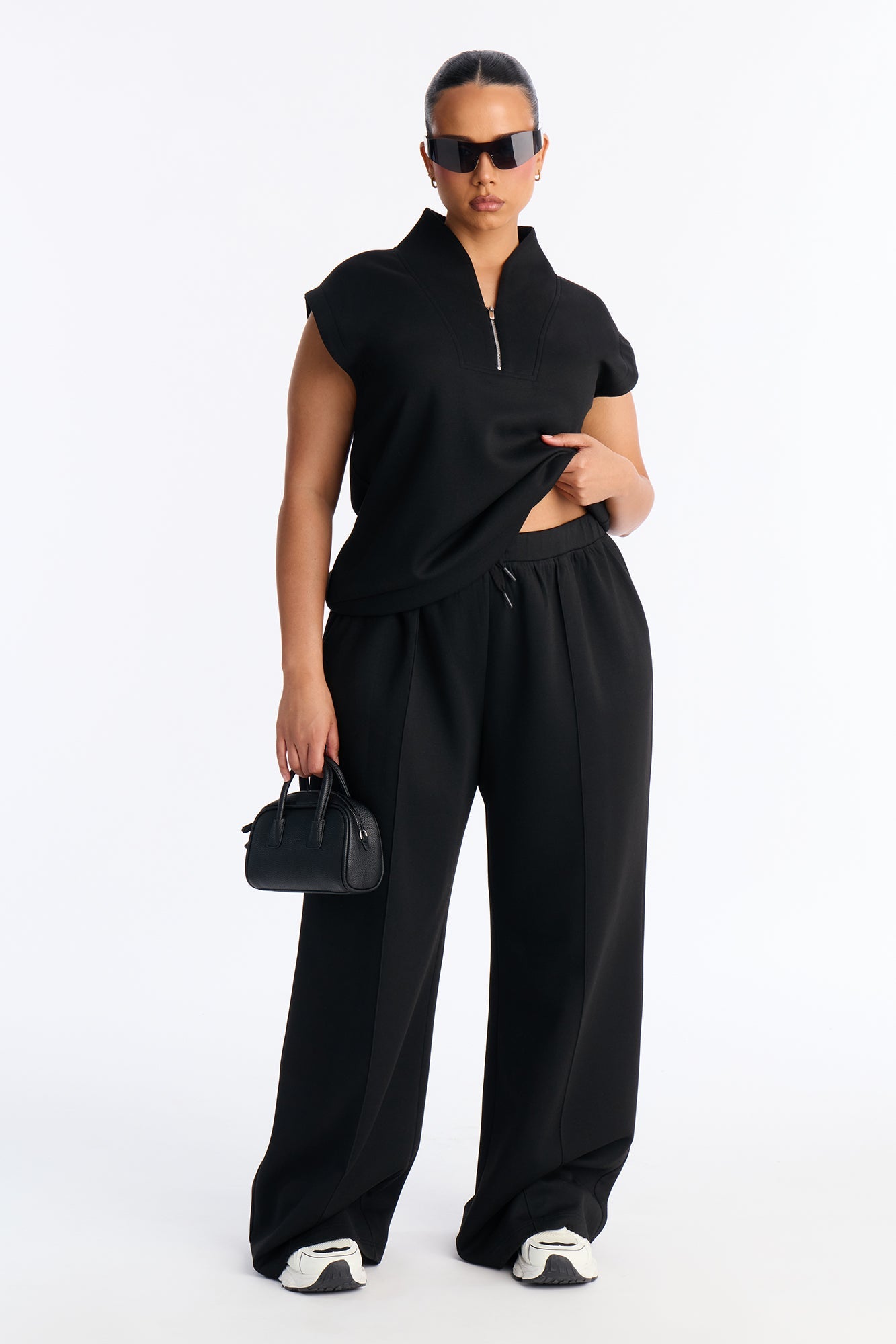 Shea Quarter Zip Sleeveless Pant Set - Black