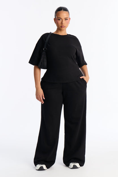 Stephanie Fitted Tee Wide Leg Pant Set - Black