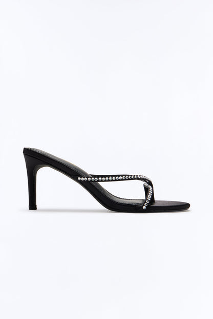 Event Details Rhinestone Thong Heels - Black