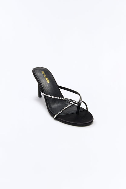 Event Details Rhinestone Thong Heels - Black