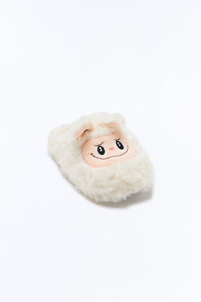 Plushy Faux Fur Slippers - Cream