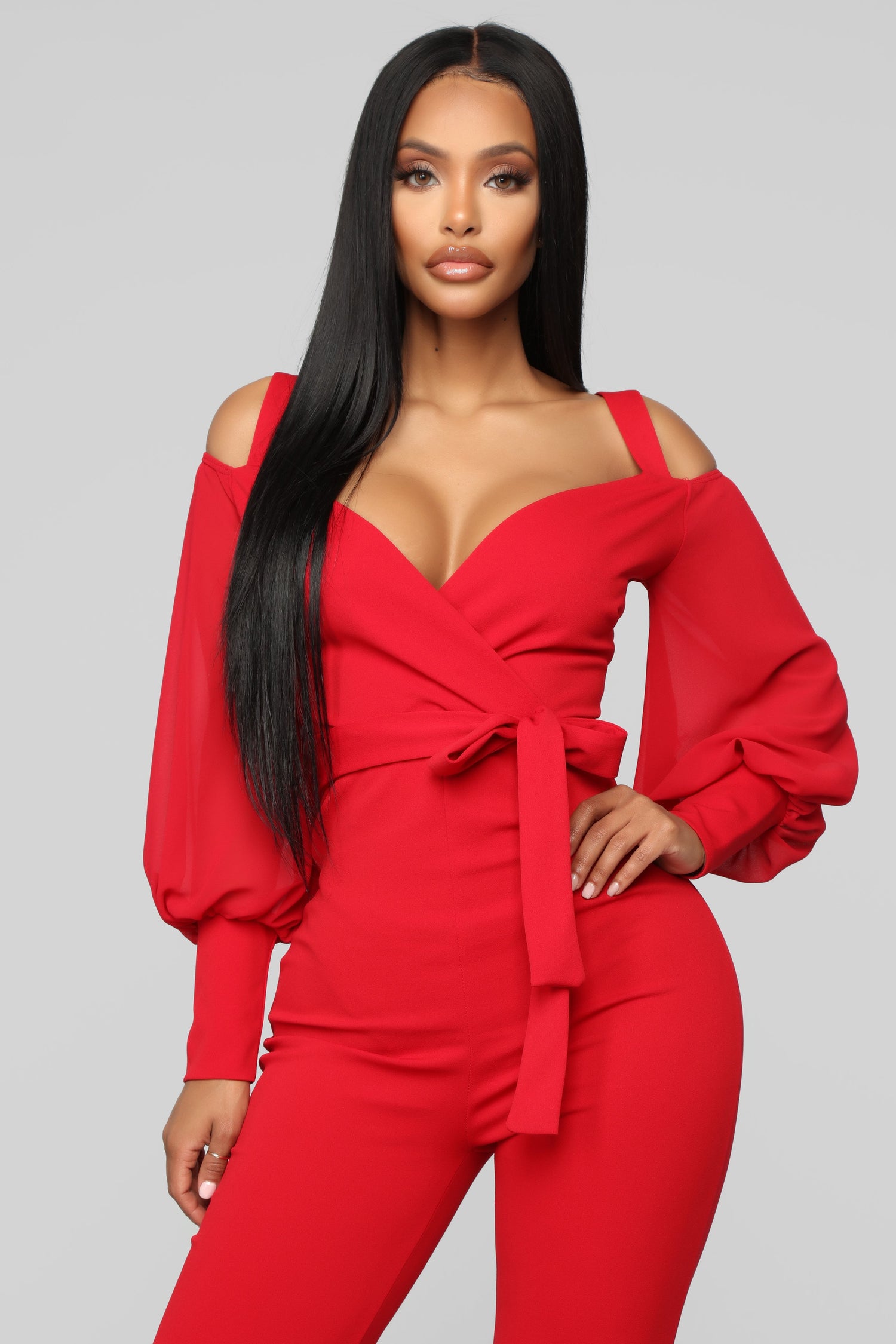 Falling For Your Charm Jumpsuit - Red