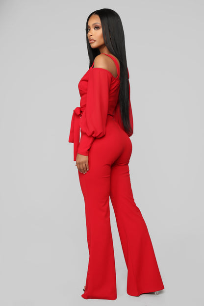 Falling For Your Charm Jumpsuit - Red