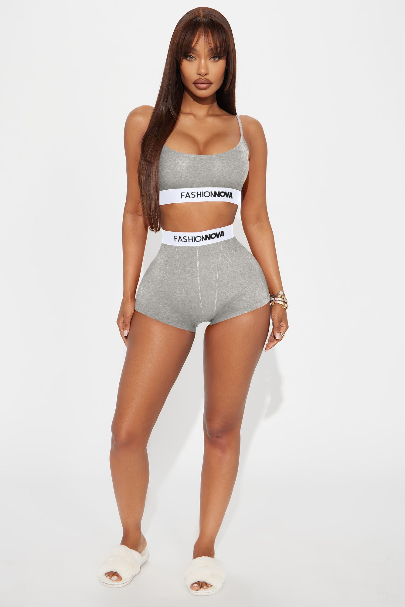 FN Mood Cami And Boxer Set - Heather Grey