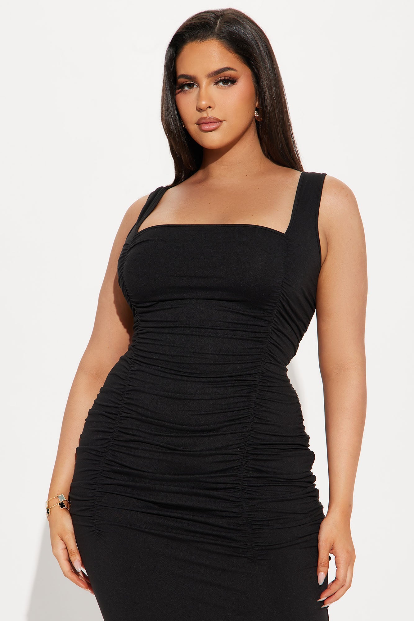 Soleil Square Neck Midi Dress - Black