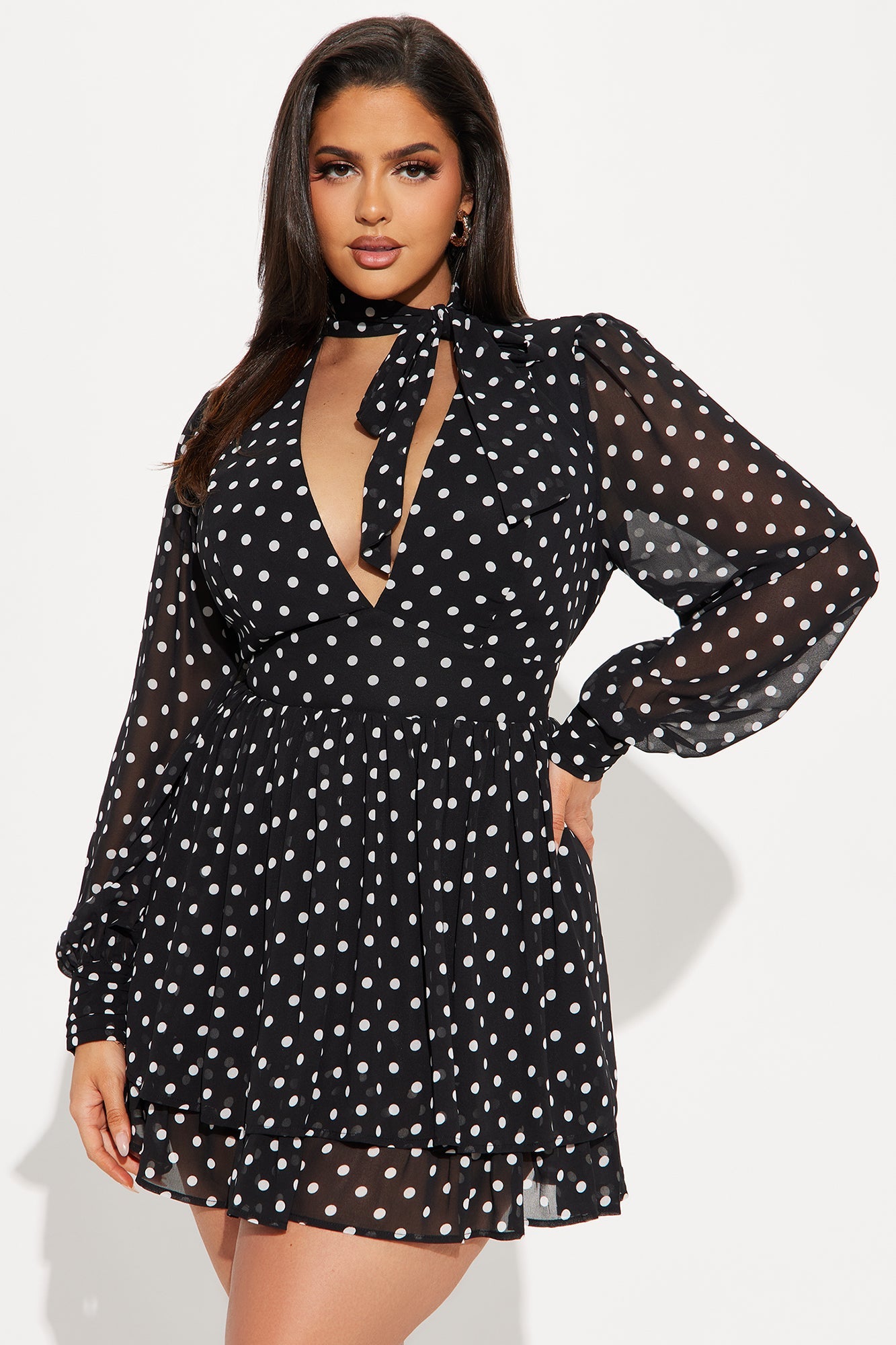 Morgan Polka Dot Chiffon Mini Dress - Black