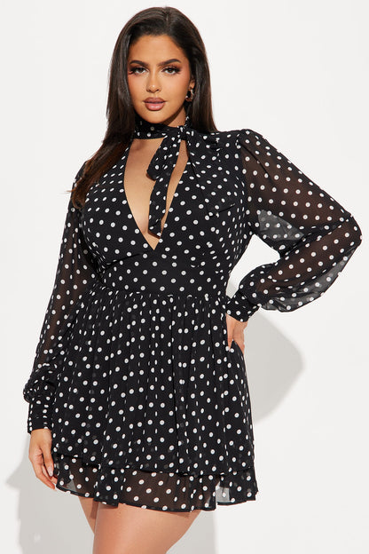 Morgan Polka Dot Chiffon Mini Dress - Black
